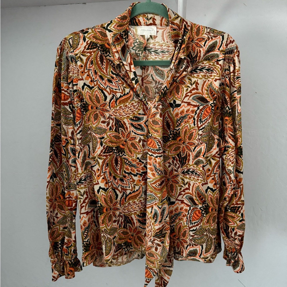 Bundle 3 for 50% off Melloday Nordstrom Paisley Print Tie Neck Retro Blouse